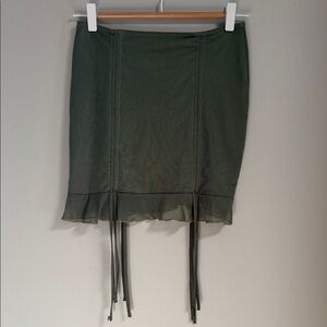 edikted Small Women’s indigo gathered mesh‎ mini skirt tie hem olive green